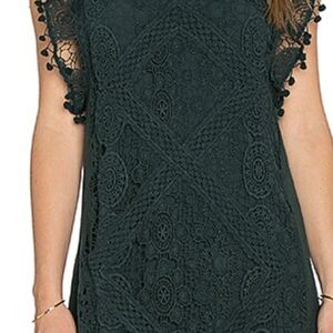 Tularosa Clayton Green Pom Tunic Dress Small Sm Lace Overlay Anthropologie $149